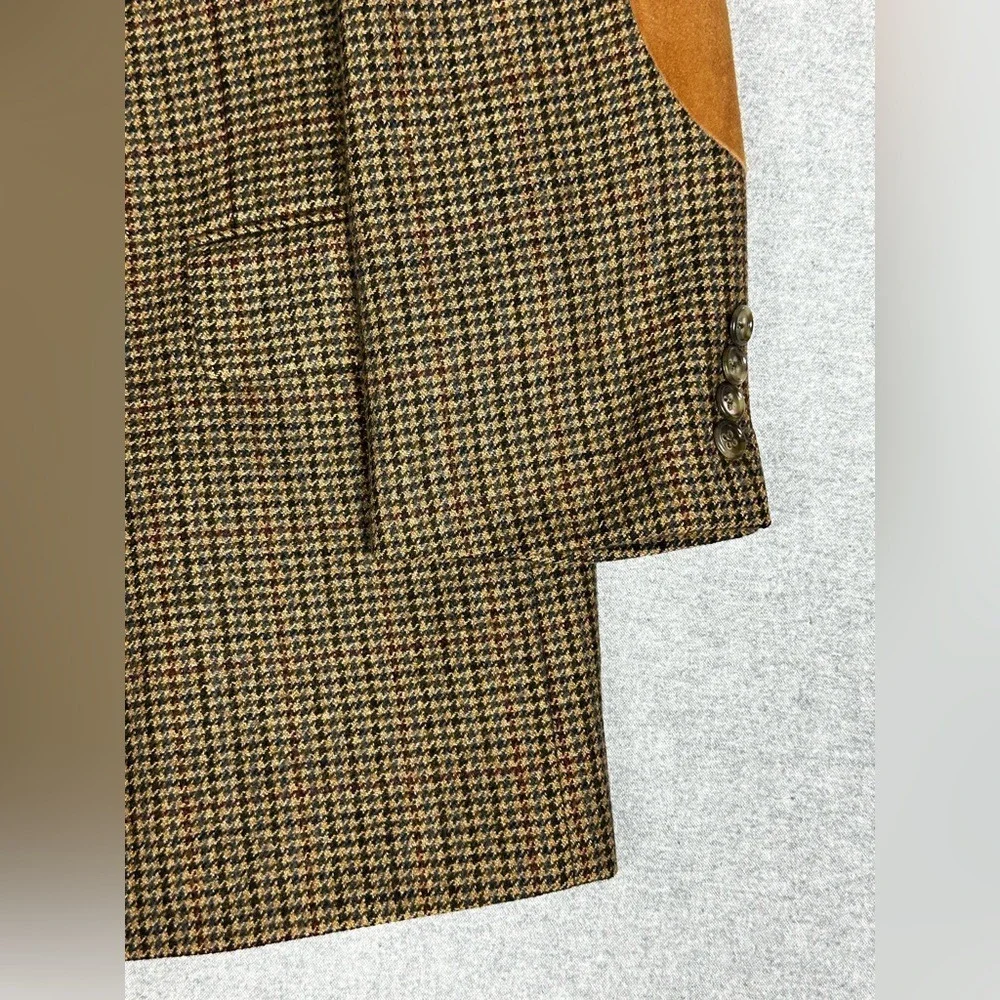 Evan Picone Blazer Mens 43R Houndstooth Wool Elbow‎ Patch Sport Coat Classic